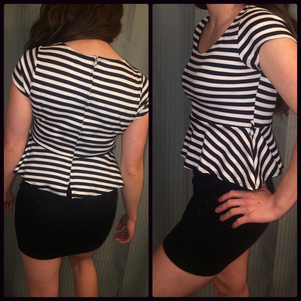 Black & White Striped Peplum Dress